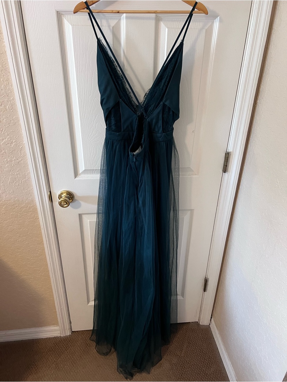 Lulus Dress Forever Impressing Dark Green Tulle Maxi Gown Prom Wedding Guest - Picture 7 of 16